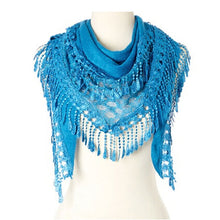 Load image into Gallery viewer, Crochet Lace Tassel Triangle Scarf
