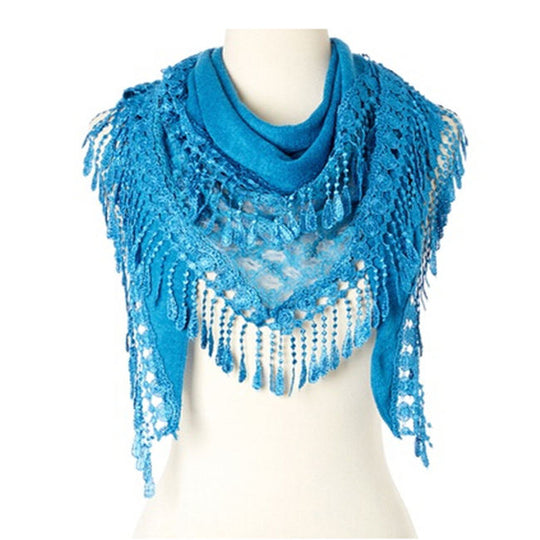 Crochet Lace Tassel Triangle Scarf