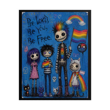 Load image into Gallery viewer, Alt Fashion Pride Poster, Vivid Blue Goth Group Artwork, Rainbow Heart and Balloon Subculture Print
