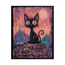 Load image into Gallery viewer, "Challenges Are Just Stepping Stones" Black Cat Wall Art | Whimsical Animal Print
