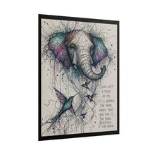 Load image into Gallery viewer, Elephant &amp; Hummingbird Art Poster — Watercolor Splatter Print with Inspirational Quote
