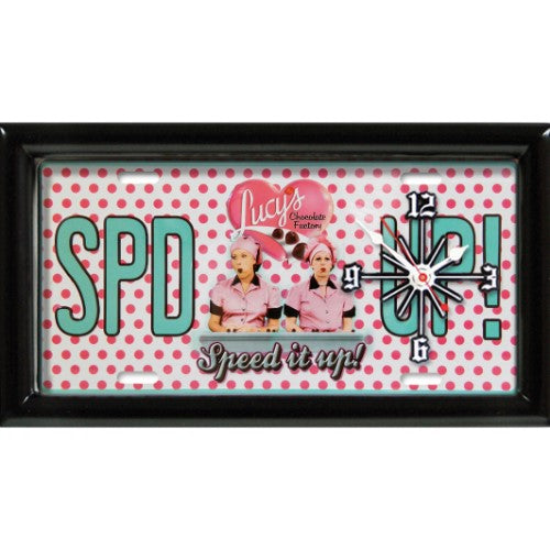 I LOVE LUCY CHOCOLATE SPEED IT UP LICENSE PLATE CLOCK