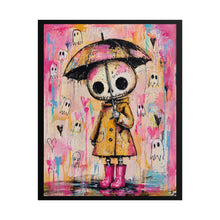Load image into Gallery viewer, Cute Skeleton Girl Poster — Pink Raincoat &amp; Ghosts Rolled Art Print
