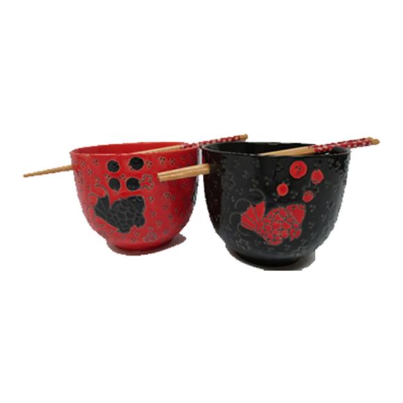 2PC BOWL SET W/CHOPSTICKS FISH DESIGN