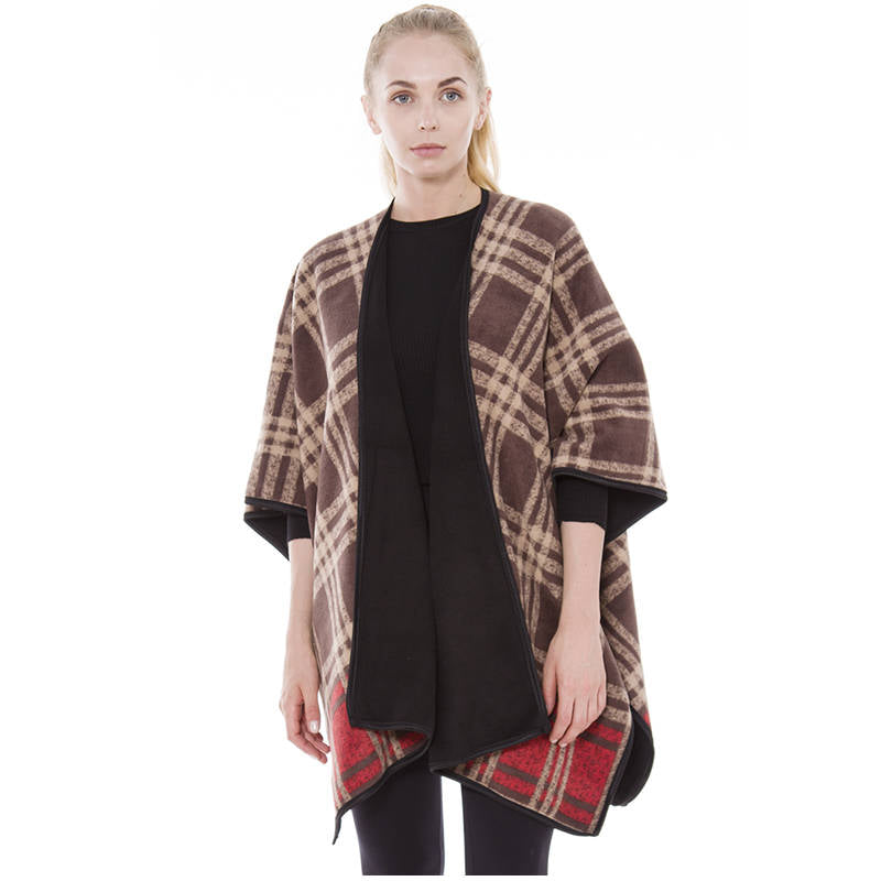 Fleece Poncho Wrap Ruana - Tan