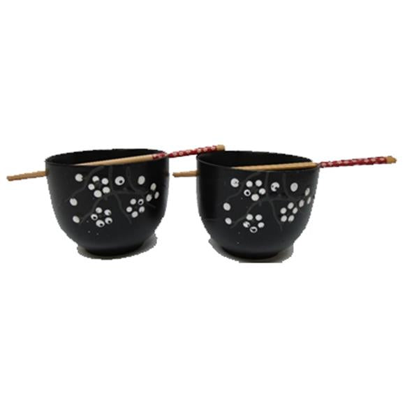 2PC BOWL SET W/CHOPSTICKS FLOWER DESIGN