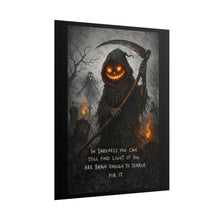 Load image into Gallery viewer, Grinning Reaper Poster — "In Darkness You Can Still Find Light" Halloween Wall Art
