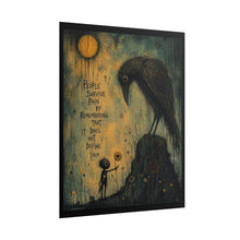 Load image into Gallery viewer, Rolled Poster — 'People Survive Pain' Gothic Art Print (Inspirational Raven Illustration)
