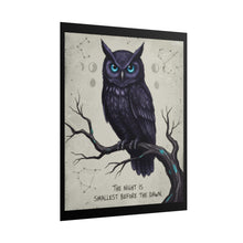 Load image into Gallery viewer, Owl Night Sky Poster — "The Night Is Smallest Before the Dawn" Inspirational Wall Art
