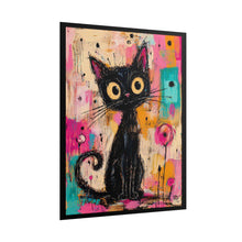 Load image into Gallery viewer, Whimsical Black Cat Rolled Poster — Colorful Cute Cat Wall Art
