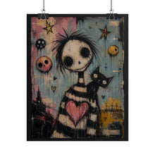 Load image into Gallery viewer, Gothic Skeleton Figure with Black Cat – Pastel Goth Rolled Poster
