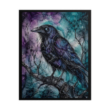 Load image into Gallery viewer, Gothic Watercolor Raven Art Print – Purple &amp; Teal Perched Crow Bird Wall Decor

