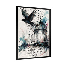 Load image into Gallery viewer, Inspirational Raven Art Poster – “The hardest battles build the strongest wings”
