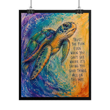 Load image into Gallery viewer, Motivational Sea Turtle Art Print, Vibrant Detail Hand-Drawn Style, Faith and Good Things Ocean Decor Canvas
