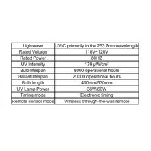 Load image into Gallery viewer, UV Light Sanitizer &amp; UV Sterilizer Lamp Kill harmful germs, bacteria and viruses. 110V 60W Light with Timer Function &amp; Remote covering 430sqf 60W 30min
