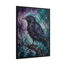 Load image into Gallery viewer, Gothic Watercolor Raven Art Print – Purple &amp; Teal Perched Crow Bird Wall Decor
