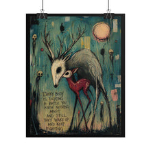 Load image into Gallery viewer, Rolled Poster — Whimsical Deer &amp; Fawn Art Print with Inspiring Quote
