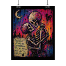 Load image into Gallery viewer, Skull Couple Poster - "Falling in Love" Romantic Gothic Art Print (Rolled Poster)
