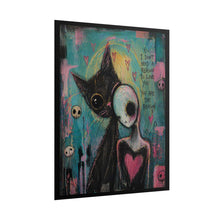 Load image into Gallery viewer, Rolled Poster — Goth Cat &amp; Skeleton Heart Art Print (I Don’t Need a Reason to Love You)
