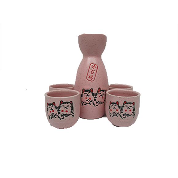 5PC SAKI SET PINK W/LUCKY CATS