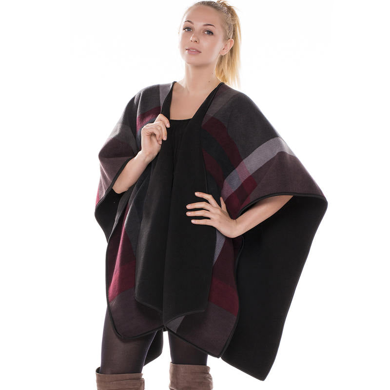 Fleece Poncho Wrap Ruana - RED