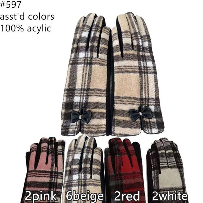12-pack Wholesale Women's Plaid Texting Gloves Touch Screen