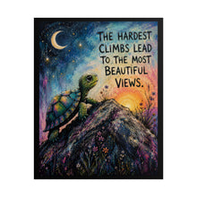 Load image into Gallery viewer, "Hardest Climbs Beautiful Views" Turtle Art Print - Inspirational Mountain Landscape Wall Decor
