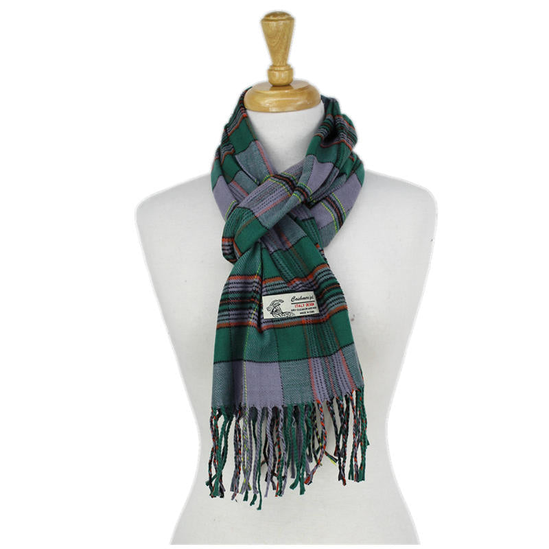 Plaid Cashmere Feel Scarf 12-pack Green/grey