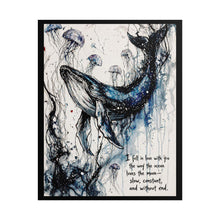 Load image into Gallery viewer, Whale &amp; Jellyfish Art Poster - 'I fell in love with you the way the ocean loves the moon' Rolled Art Print
