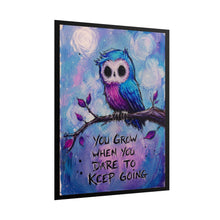 Load image into Gallery viewer, "You Grow When You Dare To Keep Going" Blue Owl Wall Art | Whimsical Animal Print
