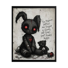 Load image into Gallery viewer, Gothic Bunny Heart Poster — 'The Toughest Battles Are Fought in Silence' Rolled Art Print
