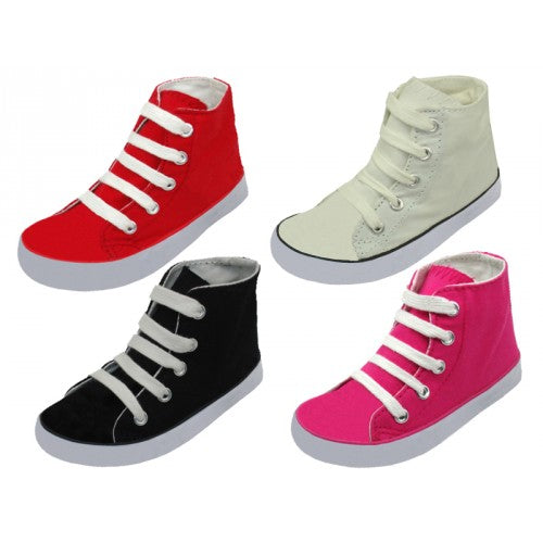 Wholesale Toddler's Lace Up High-Top Canvas Shoes (*Asst. Black, White, Red & Pink)