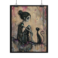 Load image into Gallery viewer, Gothic Girl &amp; Cat Art Poster — Moody Dark Fairy Illustration (Rolled Poster)
