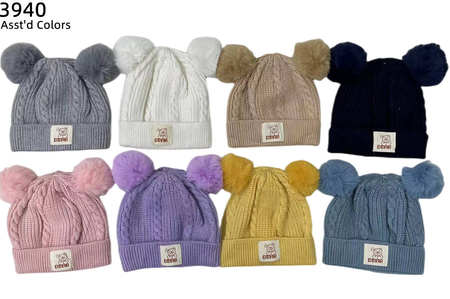 12-pack Wholesale Kid's Cute Hat Pompom Winter Knit Hat #3940