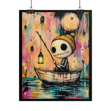 Load image into Gallery viewer, Rolled Poster — Whimsical Goth Boat Boy Art Print (Moonlit Lantern)
