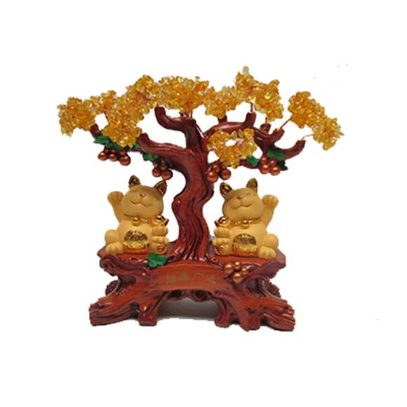 CITRINE GEM TREE W/2 LUCKY CATS