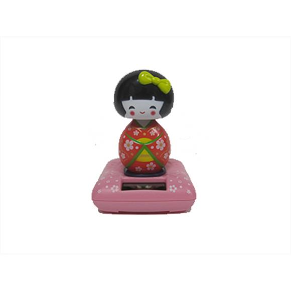 SOLAR POWER GEISHA DOLL IN RED  BOBBLE HEAD