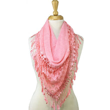 Load image into Gallery viewer, Crochet Lace Tassel Triangle Scarf

