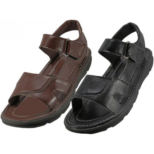 Wholesale Men's Pu. Leather Upper Velcro Sandals （*Asst. Black and Brown）