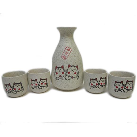 PAIR OF CAT 5PCS SAKE SET