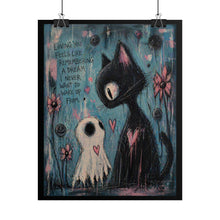 Load image into Gallery viewer, Rolled Poster — Cute Goth Cat &amp; Ghost Art Print ("Loving You Feels Like Remembering a Dream")
