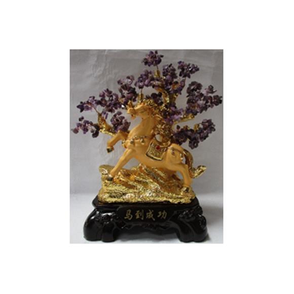 GOLD HORSE W/AMETHYST TREE