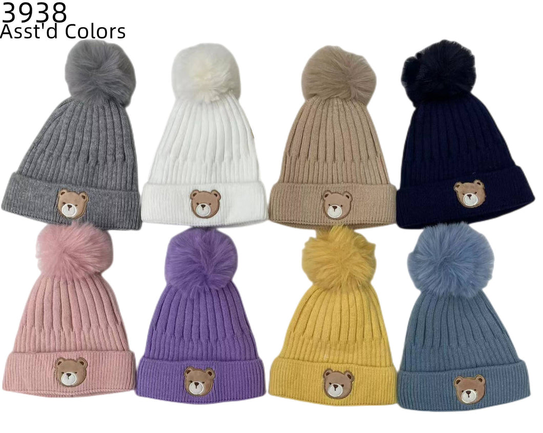 12-pack Wholesale Kid's Cute Hat Pompom Winter Knit Hat #3938