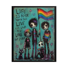Load image into Gallery viewer, Whimsical Creepy Cute Spooky Friends with Rainbow Flag Canvas Poster - Alt Style Pride Decor
