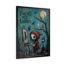 Load image into Gallery viewer, Make Art Not Excuse Poster — Cute Gothic Skeleton Artist Rolled Art Print
