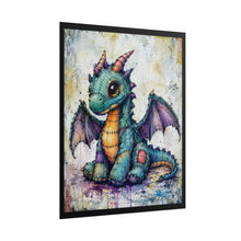 Load image into Gallery viewer, Whimsical Patchwork Baby Dragon Art Print – Cute Big-Eyed Fantasy Animal Poster
