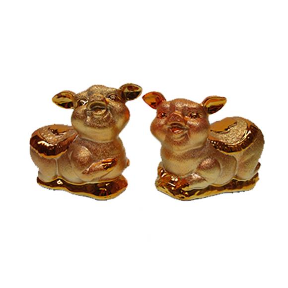 PAIR OF GOLD CERAMIC PIGS BANK