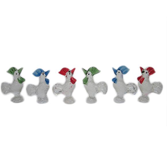 6PC COLORFUL CRYSTAL ROOSTER SET