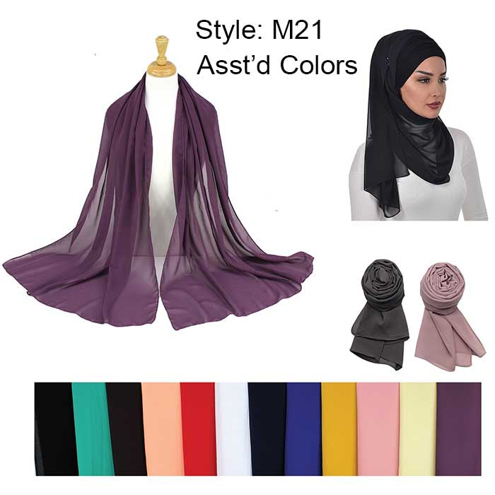 Fashion solid Lightweight Scarves (24-pack assorted)