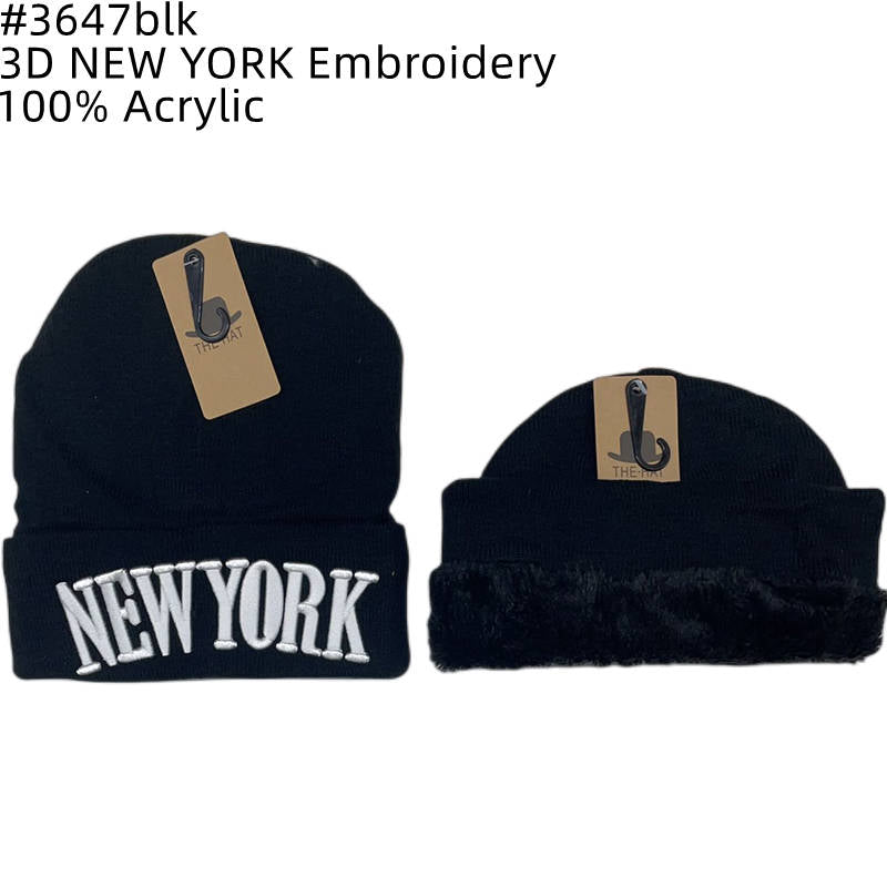 12-pack Wholesale Beanie Hat 3D NewYork Embroidery